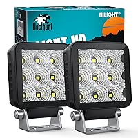 Nilight Led Light Pods 2PCS 3Inch 9LED Flood Beam Square Driving Work Lights Built-in EMC Super Slim Offroad Lights Side Light Ditch Lights for Tractor Truck Motorbike Boat ATV, 3 Years Warranty