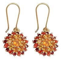 Carillon Brazilian Fire Opal Round Shape Gemstone Jewelry 925 Sterling Silver Drop Dangle Earrings For Women/Girls | Yellow Gold Plated