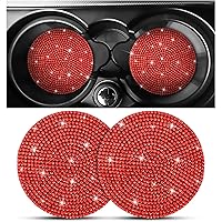 2PCS Bling Car Cup Holder Coaster, Handcrafted Rhinestone Crystal Cup Holder Coaster Anti-Slip Universal for Cars, SUVs, Home, Office, Car Interior Accessories for Women & Men (Red)