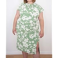 The Drop Women's Smoke Green with White Floral Print Ruched-Front Midi Dress by @itsmekellieb