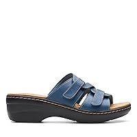 Clarks Women's Merliah Karli Slide Sandal, Blue Leather, 7.5