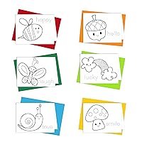 Coloring Cards: Happy Go Lucky Stationery Set of 6 Cards for Kids to Color and Practice Letter Writing - 100% Recycled - Made in USA