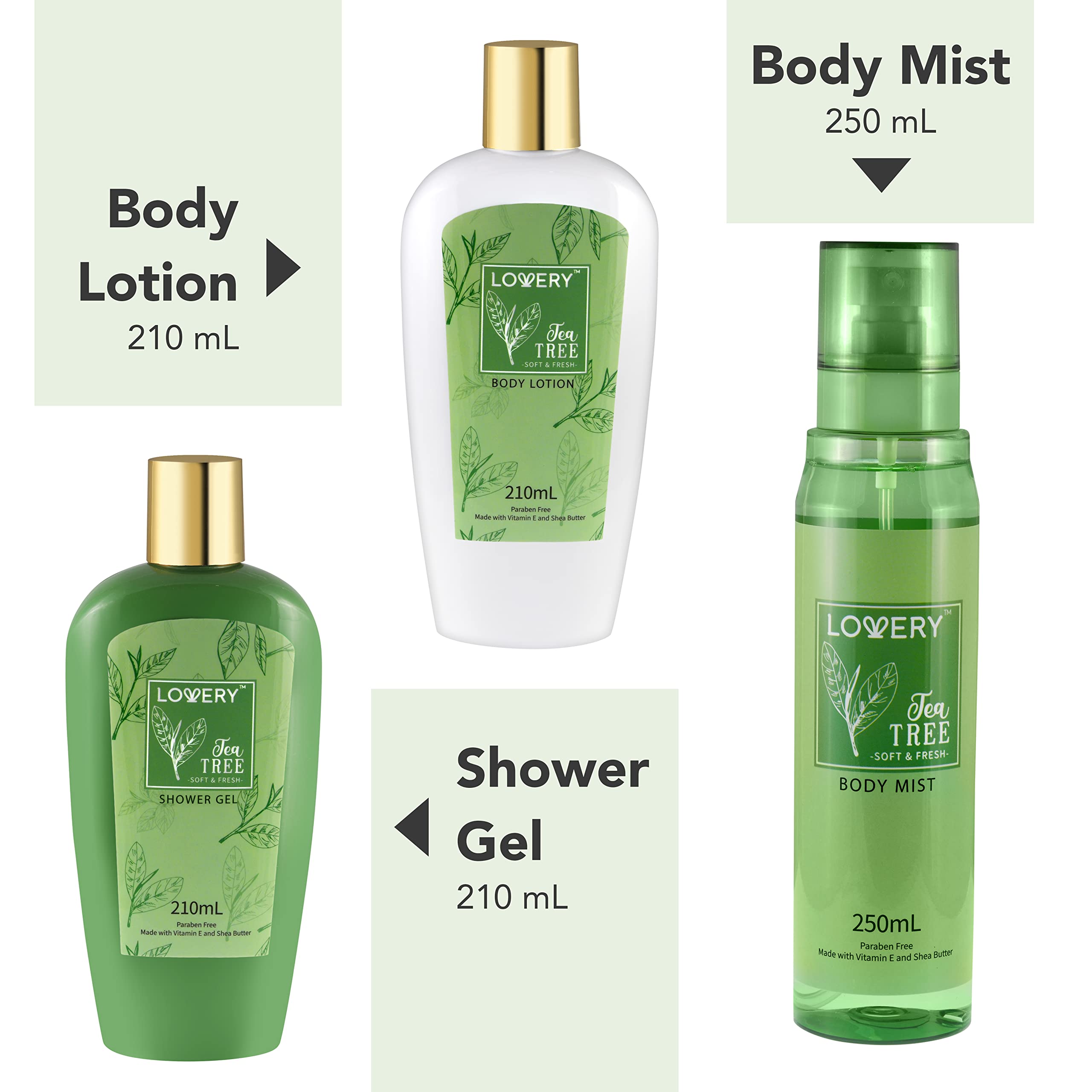 Bath and Body Gift Set for Women & Men, Tea Tree Home Spa Set Enriched With Natural Extracts, Vitamin E, Shea Butter - Shower Gel, Body Lotion, Body Mist, Personal Self Care Kit & Body Care Travel Set