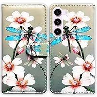 Galaxy S24 Plus Case,Blue Wing Dragonfly Flowers Leather Flip RFID Blocking Phone Case Wallet Cover with Card Slot Holder Kickstand for Samsung Galaxy S24 Plus/S24+