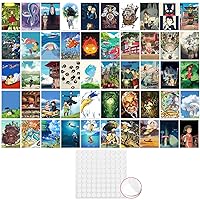 Pounchi Miyazaki Anime Poster Wall Collage Set (50Pcs 4 x 6 Inch with Glue Dots) HD Aesthetic Posters Prints of Miyazaki Artworks Perfect for Gifts and Decorations