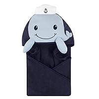Little Treasure Unisex Baby Cotton Animal Face Hooded Towel, Sailor Whale, One Size