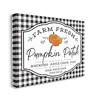 Stupell Industries Farm Fresh Pumpkin Patch Sign Black Checkered Plaid, AE Design Canvas Wall Art, 16 x 20