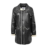 DR203 Ladies Classic Parka Real Leather Coat Trim Jacket Black-Beige