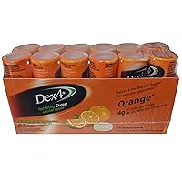 Glucose Tablets, Orange, 12-Pack of Dex4 Tubes, 10 Tablets in Each Tube, Each Tablet Contains 4g of Fast-Acting Carbs