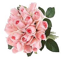 Rose Artificial Flowers - 24Pc Real Touch 11.5-Inch Fake Flower Set with Stems for Home Decor, Wedding, or Bridal/Baby Showers (Pink)