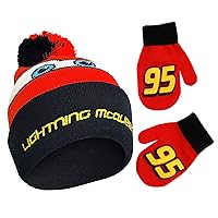 Disney boys Winter Hat and Mitten Set, Cars Lightning Mcqueen Toddler Beanie for Ages 2-4Winter Accessory Set