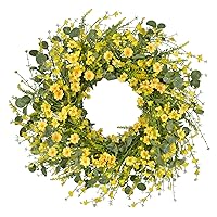 Artificial Daisy Wreath - 24 Inches Eucalyptus Wreath with Yellow Flower Wreath Spring Summer Wreath for Front Door Wall Decor