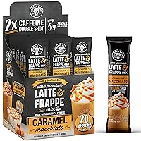 The Frozen Bean - Caramel Macchiato Frappe & Latte Instant Mix with Arabica Beans, 2x Caffienne, Low Sugar - for Hot, Iced, or Frappuccino-Style Blended Drinks - (20) 0.53oz Single Serve Sticks