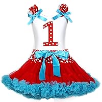Petitebella 1st Birthday Dress White Shirt Red Blue Dots Skirt Outfit Set 1-8y