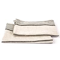 LinenMe Set of 2 Linen Tea Towels Natural Black Striped Provence, 19” x 28”