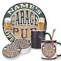 ANY NAME'S ANY TEXT GARAGE PUB Custom Personalized Chic Sign coaster Mugs Rustic Shabby Vintage style Retro Kitchen Bar Pub Coffee Shop man cave Decor Mother's Day Father's Day Housewarming Gift Ideas