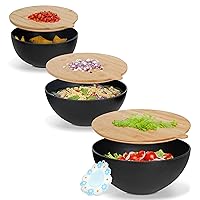 7Penn Mixing Bowl Set with Lids - 3 Piece Bamboo Fiber Nesting Mixing Bowls with Cutting Board Lids - Storage Salad Bowl Set with Rubber Seal Wood Lid Great for Baking, Serving, Cooking Prep and More