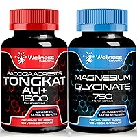 Magnesium Glycinate Capsules - 750mg - Magnesium Supplement High Absorption Supplement │ Tongkat Ali for Men - 1500mg - Fadogia Agrestis Tongkat Ali Capsules - Boost Performance and Muscle Strength