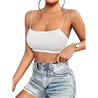 Solid Crop Cami Top (Color : White, Size : XX-Small)