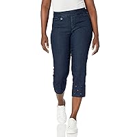 SLIM-SATION Women's Tab Circle Embossed Hem Solid Crop Pant with Real Front Pocket