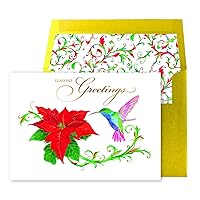 Christmas Card, Poinsettia And Hummingbird, Includes a Holiday Sentiment and Coordinating Envelope (NCC-0004), multicolored, 5