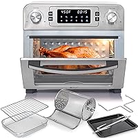 Deco Chef 24 QT Stainless Steel Countertop 1700 Watt Toaster Oven with Built-in Air Fryer and Included Rotisserie Assembly, Grill Rack, Frying Basket, and Baking Pan