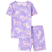 The Children's Place girls Short Sleeve Top and Shorts Snug Fit 100% Cotton 2 Piece Pajama set