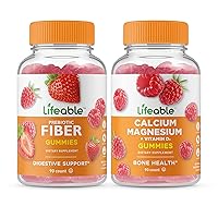 Lifeable Prebiotic Fiber 5g + Calcium Magnesium, Gummies Bundle - Great Tasting, Vitamin Supplement, Gluten Free, GMO Free, Chewable Gummy