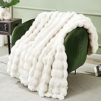 Decorative Soft Thick Fuzzy Faux Rabbit Fur Throw Blanket for Couch Sofa, Reversible Plush Warm Fleece Fluffy Blanket for Winter, Luxury Cute Cozy Furry Blanket for Bed,50