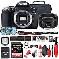 Canon EOS Rebel 850D / T8i DSLR Camera (Body Only) + Canon EF 50mm Lens + 64GB Card + Case + Filter Kit + Corel Photo Software + 2 x LPE17 Battery + Charger + Card Reader + More (Renewed)