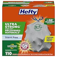 Hefty Ultra Strong Made with 50% Recovered Materials* Tall Kitchen Trash Bags, Gray, Clean Burst, 13 Gallon, 110 Count