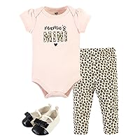 Hudson Baby Unisex Baby Cotton Bodysuit, Pant and Shoe Set, Leopard Hearts, Newborn