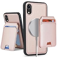 iPhone Xr case with Credit Card Holder mag Safe, iPhone XR Phone Leather Case Wallet for Women Compatible mag Safe Wallet Detachable 2-in-1 for Men-Pink