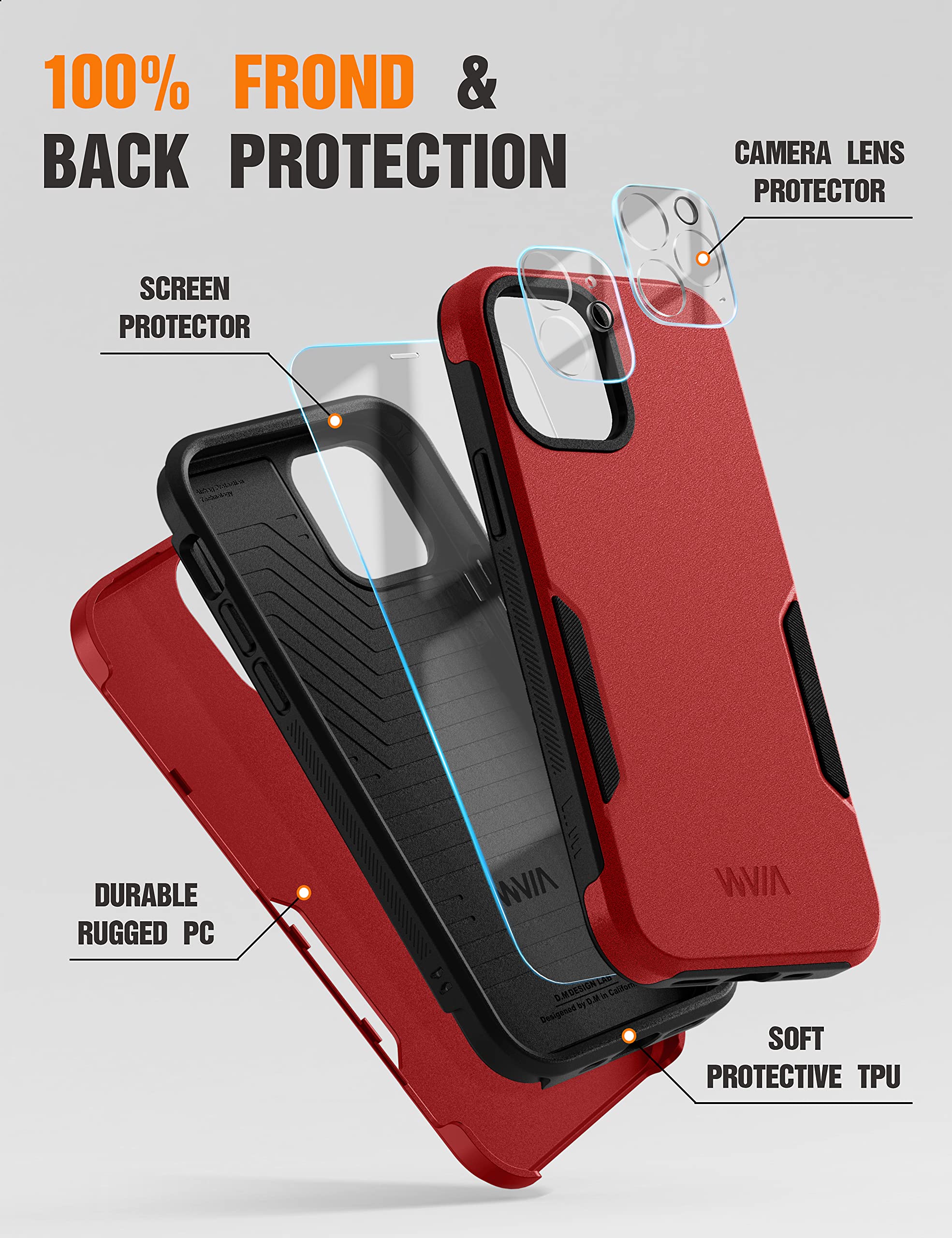 WVM for iPhone 12 case & iPhone 12 Pro Case with 2 Screen Protectors+2 Camera Lens Protectors, Protective Heavy Duty iPhone 12 Case 6.1 inch and iPhone 12 Pro Case 6.1 inch, Red