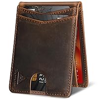 Slim Minimalist RFID Blocking Bifold Genuine Leather Wallet for men, compact wallet,Magnetic Closure Front Pocket Mens Wallet, Leather Front Pocket thin Men's Wallet (CH Dark Brown)