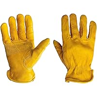 G & F Premium Genuine Grain Cowhide Leathers with Reinforced Patch Palm Work Gloves, Drivers Glove, 3 Pair Pack