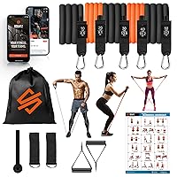 SQUATZ Resistance Bands with 5 Fitness Workout Bands, Adjustable Tension Exercise Bands with Door Anchor, Handles, Carry Bag, Ankle Straps for Resistance Training, Physical Therapy, and Home Workouts