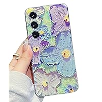 Cute Floral Rhinestones case for Galaxy S24 Plus, Soft Flexible TPU Retro Oil Painting Laser Glossy Colorful Flower,3D Bling Sparkle Diamond for Girls Women for Samsung Galaxy S24 Plus