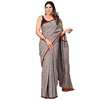 Black Stripe Indian Woman Hand Block Printed Mul Cotton Saree Formal Blouse Sari 923e