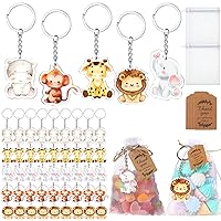 150 Pcs Jungle Safari Animals Baby Shower Favors Party Favors, 50 Cute Keychain with 50 Organza Bags Thank You Kraft Tags and Rope for Guests Girls Boys Birthday Party Supplies