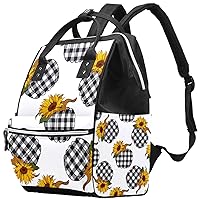 Plaid Pumpkin with Sunflowers Diaper Bag Backpack Baby Nappy Changing Bags Multi Function Large Capacity Travel Bag