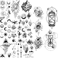 Black Hourglass Temporary Tattoos For Women Men Realistic Mountains And Rivers Whale Eyes Tattoo Stickers Body Neck Tatoos