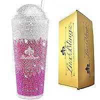 Bling Tumbler Rhinestone Bling Cup Handmade Crystal Studded Bedazzled 22oz Pink Reusable Water Bottle With Lid N Straw For Women (Multi Pink)