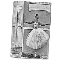 3dRose Black and White Ballerina Dancing in The Historical District... - Towels (twl-216056-1)
