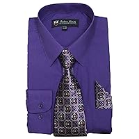 Men's Long Sleeve Dress Shirt With Matching Tie And Handkerchief
