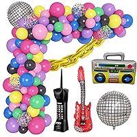 80S 90S Theme Party Decorations, 101Pcs Disco Balloon Arch Garland Kit with 13Pcs Inflatable Radio Retro Mobile Phone Guitar Gold Foil Chains Balloons Decor for Back to 80s 90s Hip Hop Birthday Party