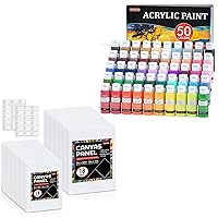 Shuttle Art Canvas Panels and Acrylic Paint Bundle, Art Painting Supplies Set for 50 Colors Acrylic Paint Bottles (60ml/2oz) & 36 Pack Painting Canvas (5x7, 8x10in)