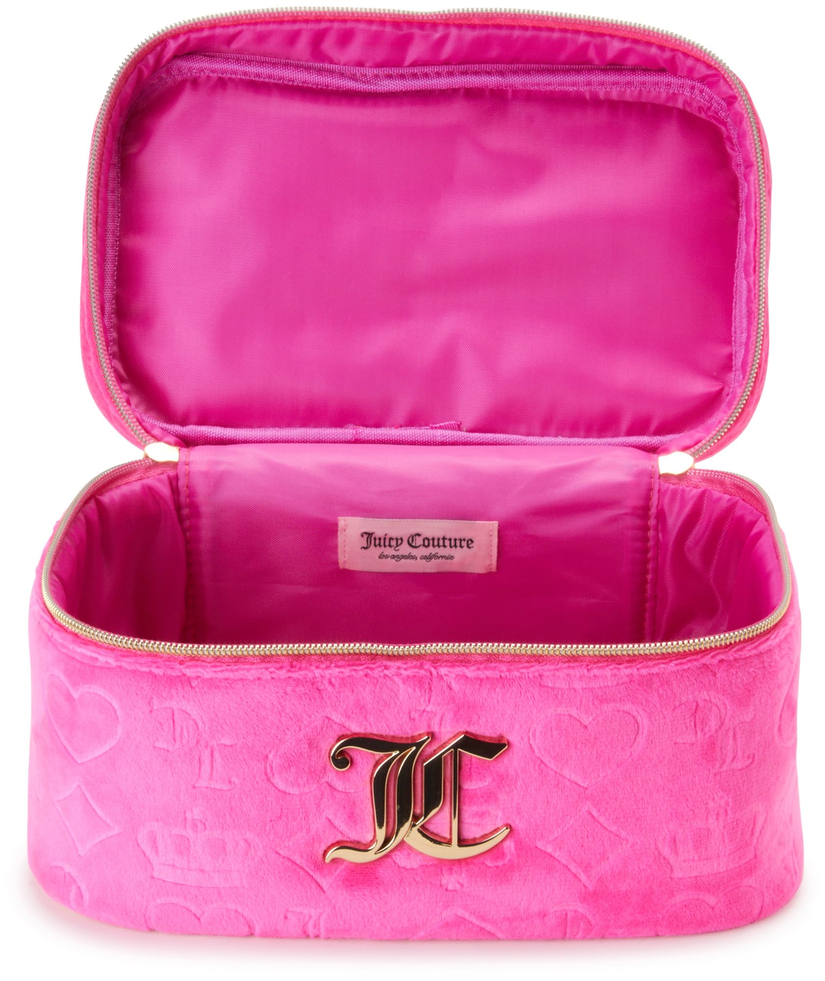 Juicy Couture Women's Cosmetics Bag - Travel Makeup and Toiletries Train Case Organizer, Size One Size, Pink Terry