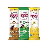 Love Good Fats Keto Protein Snack Bars - Chocolate Lover Variety Pack - 1-2g Sugar, 8-10g Protein, 5g Net Carbs, Gluten-Free, Non GMO - Peanut Butter, Mint, Lemon Mousse, Coconut - 4 Flavors (12 Pack)
