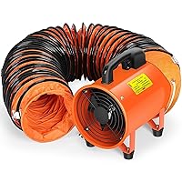 8 Inch Utility Blower Exhaust Fan With 24.6 FT Hose, 3300 r/min High Velocity Extraction and Ventilation Fan Low Noise With Duct Hose